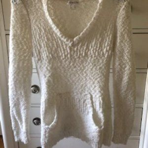 V-Neck Ribbed Sweater with Pocket and Hoodie